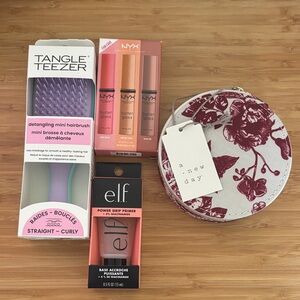 Tangle Teezer Hairbrush, Jewelry Case, NYX Butter Gloss Trio, ELF Primer
